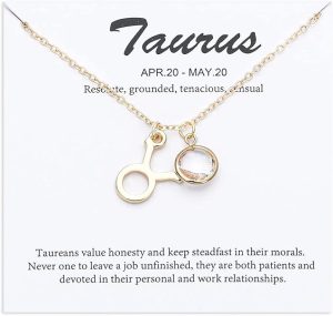 14k Gold Plated Zodiac Birthstone Crystal Pendant Necklace, Horoscope Sign Charm Necklace for Women Birthday Gift - Taurus for men