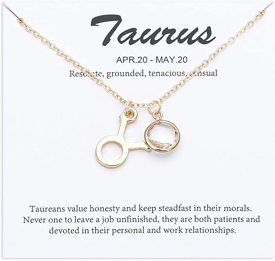 14k Gold Plated Zodiac Birthstone Crystal Pendant Necklace, Horoscope Sign Charm Necklace for Women Birthday Gift - Taurus for men