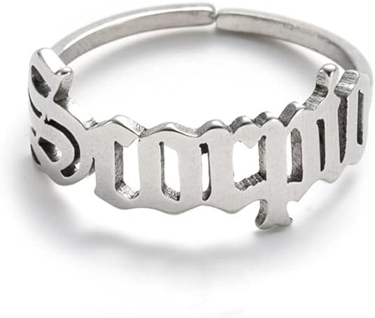 Constellation Letter Rings for Women, Gold Silver Plated 12 Zodiac English Letter Adjustable Ring Stainless Steel Zodiac Sign Stertch Ring Horoscope Astrology Jewelry - Aries Ring for men