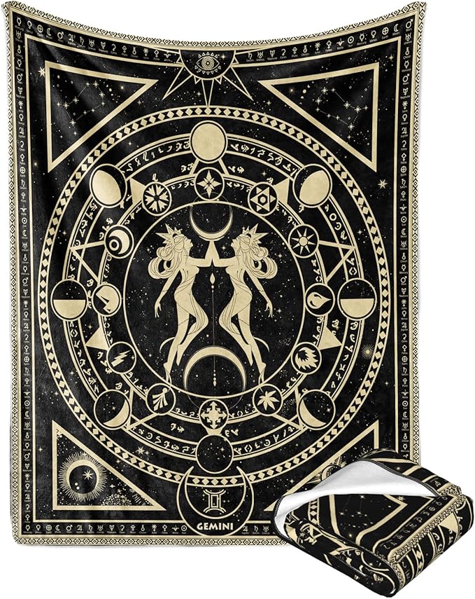 Gemini Zodiac Blanket, Gemini Gifts for Women Moon Constellation Astrology Witchy Throw Blanket 60"X50" - Gemini Blanket for men