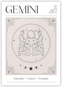 Abstract Gemini Zodiac Wall Art Canvas, Tarot Gemini Signs Gift Canvas, Gemini Spiritual Wall Art Canvas, Zodiac Mythical Print Canvas - Gemini Canvas for men