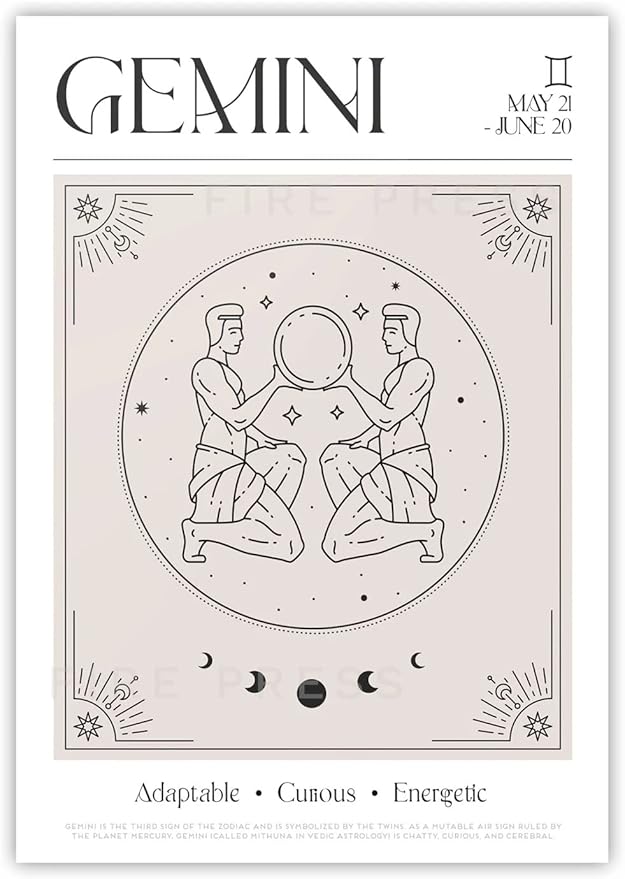 Abstract Gemini Zodiac Wall Art Canvas, Tarot Gemini Signs Gift Canvas, Gemini Spiritual Wall Art Canvas, Zodiac Mythical Print Canvas - Gemini Canvas for men