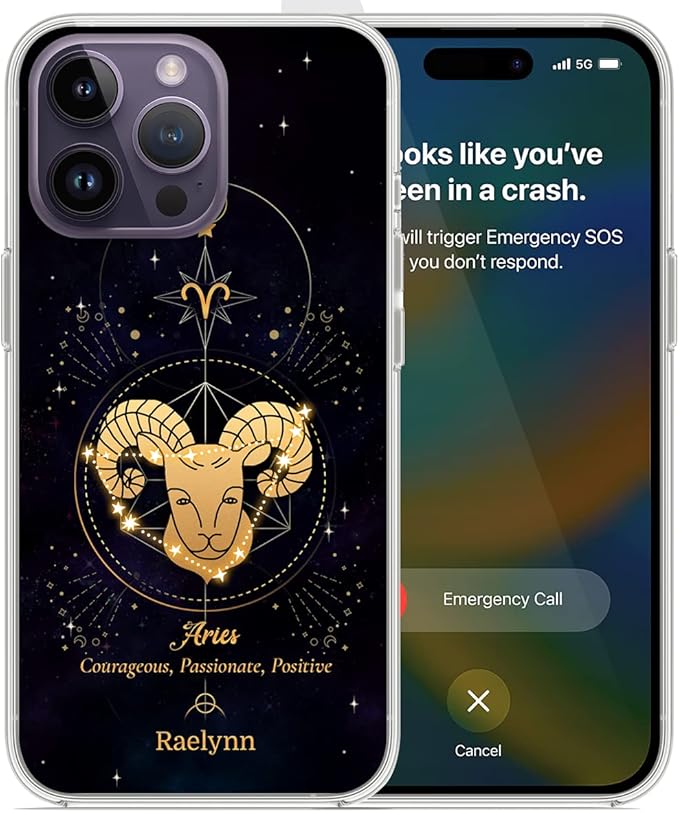 Custom Zodiac Aries Sign Astrology Horoscope Phone Case Compatible with Series 17 16 15 14 13 12 11 XR X XS 8 7 Plus Mini Pro Max Customized Cases Cover Birthday - Aries Phone Case for men