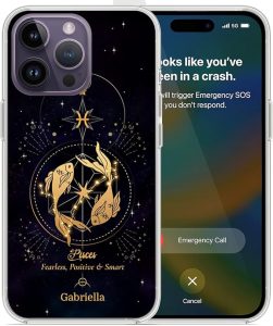 Custom Zodiac Pisces Sign Astrology Horoscope Phone Case Compatible with Series 17 16 15 14 13 12 11 XR X XS 8 7 Plus Mini Pro Max Customized Cases Cover Birthday - Pisces for men