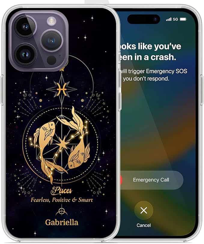 Custom Zodiac Pisces Sign Astrology Horoscope Phone Case Compatible with Series 17 16 15 14 13 12 11 XR X XS 8 7 Plus Mini Pro Max Customized Cases Cover Birthday - Pisces for men