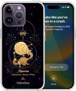 Custom Zodiac Aquarius Sign Astrology Horoscope Phone Case Compatible with Series 17 16 15 14 13 12 11 XR X XS 8 7 Plus Mini Pro Max Customized Cases Cover Birthday - Aquarius Phone Case for men