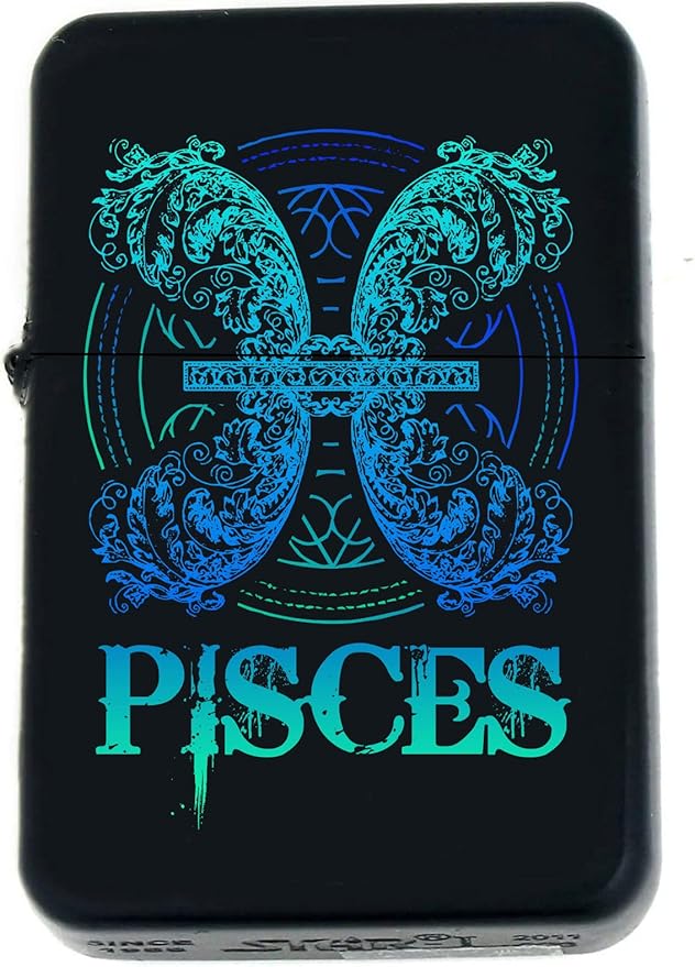 Zodiac Signs, Horoscope Symbols, Astrology Icons Collection s Infinity Black Matt Windproof Lighters! (Pisces) - Christmas, Halloween & Valentines Day Gift - Pisces for men