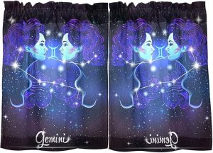 Vnurnrn Constellation Zodiac Sign Gemini Kitchen Curtains Tier Curtain Kitchen Drapes Rod Pocket for Bathroom, Cafe, Living Room, 2 Panels, 27" W x 24" L - Gemini Blanket for men