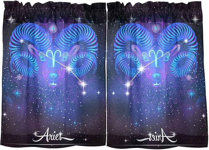 Vnurnrn Constellation Zodiac Sign Aries Kitchen Curtains Tier Curtain Kitchen Drapes Rod Pocket for Bathroom, Cafe, Living Room, 2 Panels, 27" W x 24" L - Aries Blanket for men