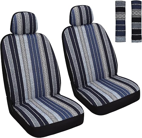Baja Saddle Blanket Car Seat Covers Front Set with Seat Belt Pads, Washable Breathable Seat Covers for Cars, Universal Fit Interior Covers for Most Sedan Truck SUV, Airbag Compatible, Blue - Aries Car Seat Cover for men