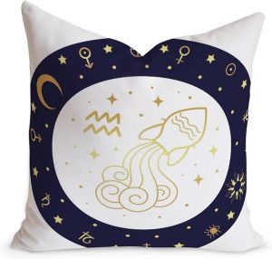 18x18in Star Zodiac Horoscope Sofa Cushion Cover Aquarius Throw Pillow Cover Aquarius Zodiac Nursery Decor Modern Velvet Accent Pillow with Zippe for Office Car Chair Sofa Birthday New Home Gift - Aquarius Pillow for men