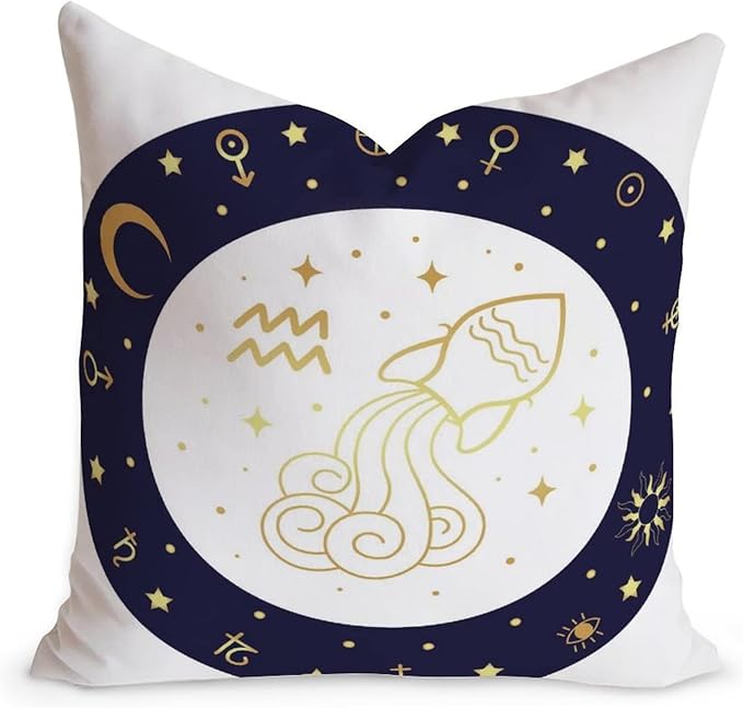 18x18in Star Zodiac Horoscope Sofa Cushion Cover Aquarius Throw Pillow Cover Aquarius Zodiac Nursery Decor Modern Velvet Accent Pillow with Zippe for Office Car Chair Sofa Birthday New Home Gift - Aquarius Pillow for men