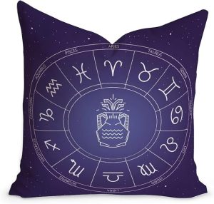 18x18in Zodiac Star Constellation Sofa Cushion Cover Aquarius Throw Pillow Aquarius Zodiac Vintage Velvet Pillow Cases with Zippe for Living Room Bedroom Birthday Gift to Astronomy Lover - Aquarius Pillow for men