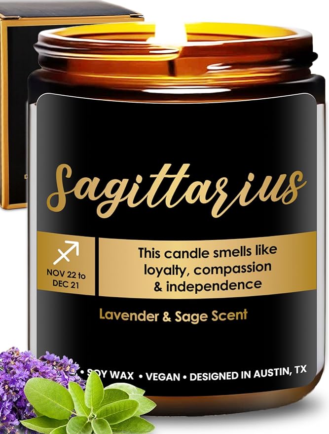 Sagittarius Candle, Unique Zodiac Candles, Thoughtful Sagittarius Gifts for Women, Zodiac Signs Gifts for Men, Lovers of Astrology Gift for Her, Ideal Birthday Presents for Him, Christmas, Gift Ready - Sagittarius Home Decor for men