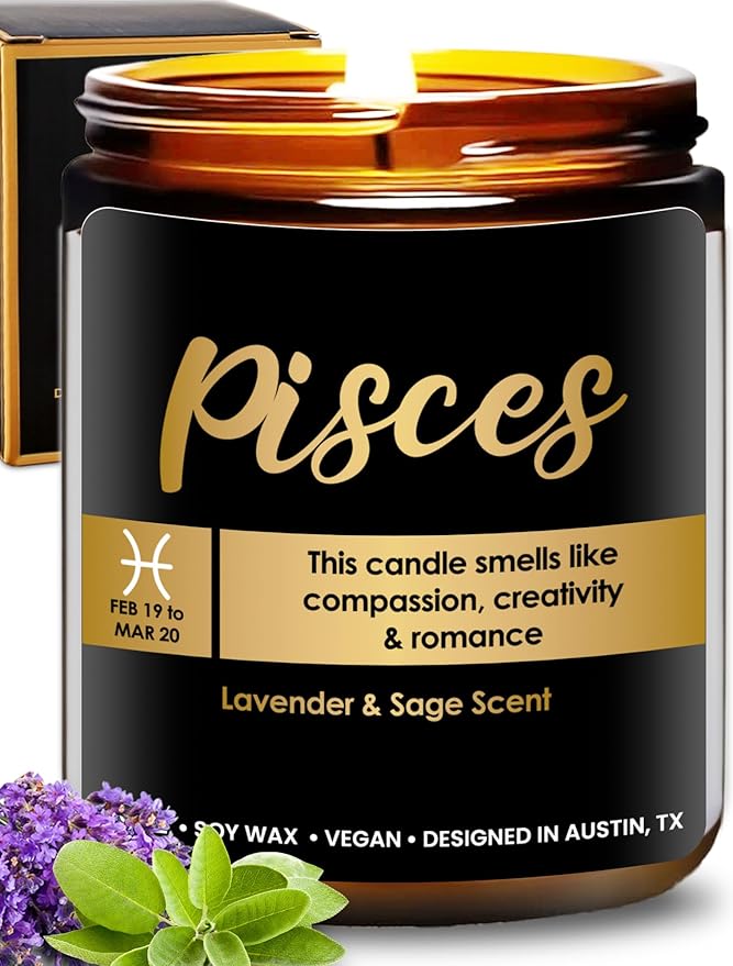 Pisces Candle Zodiac, Thoughtful Astrology Gifts for Women & Men, Unique Pisces Birthday & Zodiac Sign Gifts for Astrology Lovers, Best Gift for Birthday, Christmas, Special Occasions, Gift Ready - Pisces Canvas for men