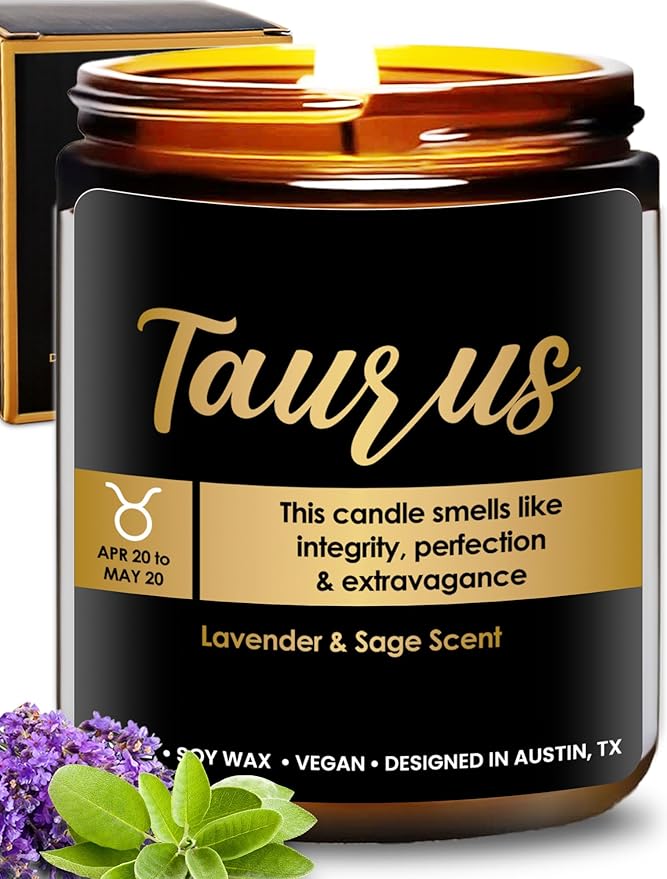 Taurus Zodiac Candle, Unique April Birthday Gifts for Women, Ideal Astrology Gifts for Taurus Lovers, Zodiac Gift for Women & Men, Best Presents for Birthday, Christmas, Special Occasions, Gift Ready - Taurus Products for men