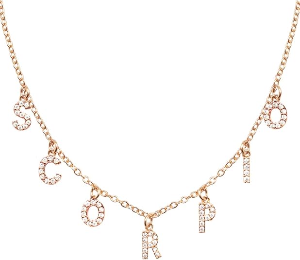 xo, Fetti Zodiac Scorpio Necklace, 14" Choker, Gold Pave, Charm Letter Cubic Zirconia Jewelry | Horoscope Birthday Gift, BFF Friend Gift, Bday - Scorpio Products for men