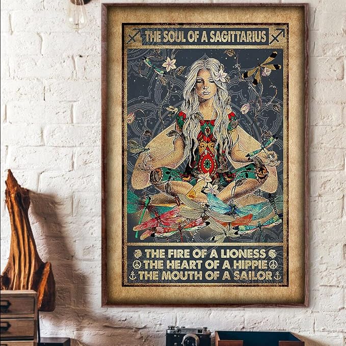 Bodyard Vintage Metal Tin Sign The Soul of A Sagittarius Hippie Gypsy Hipster Fire of Lioness Heart Poster Tin Sign Poster Vintage Metal Signs for Bar Music Club Man Cave Room Wall Decor 8x12 Inch - Aries Poster for men