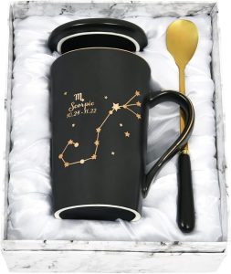 YHRJWN - Scorpio Gifts for Women, Scorpio Zodiac Sign Star Coffee Mug, Scorpio Gifts for Girls Men Woman Teens, Oct Nov Birthday Gifts for 12 Horoscope Astrology Lovers, 14 Oz Black Cup with Gift Box - Scorpio Products for men