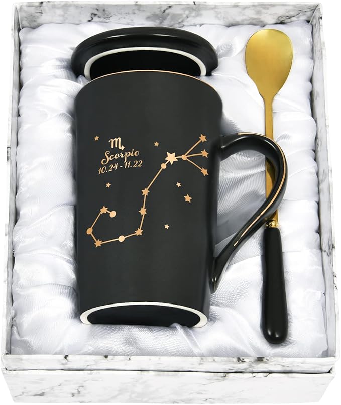 YHRJWN - Scorpio Gifts for Women, Scorpio Zodiac Sign Star Coffee Mug, Scorpio Gifts for Girls Men Woman Teens, Oct Nov Birthday Gifts for 12 Horoscope Astrology Lovers, 14 Oz Black Cup with Gift Box - Scorpio Products for men