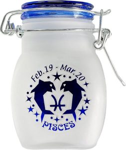 Zodiac Sign Quarter Oz (125ml) Smell Proof Airtight Glass Storage Jar, 3.25" (Pisces Astrology Sign) - Pisces Home Decor for men