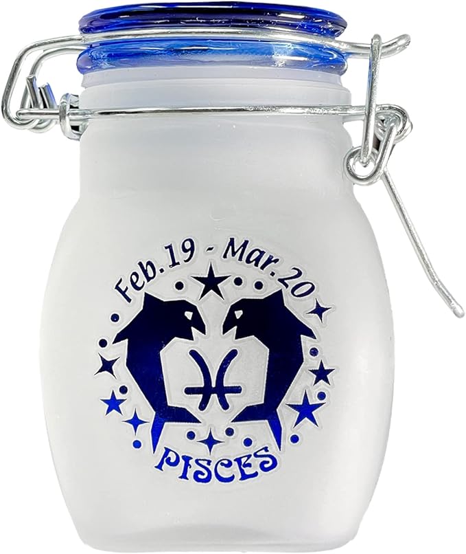 Zodiac Sign Quarter Oz (125ml) Smell Proof Airtight Glass Storage Jar, 3.25" (Pisces Astrology Sign) - Pisces Home Decor for men