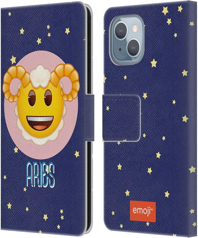 Head Case Designs Officially Licensed Emoji® Aries Zodiac Signs Leather Wallet Case Compatible with Apple iPhone 14 - Aries Phone Case for men