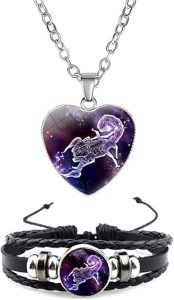 Ailiessy 12 Constellation Bracelet Necklace set love heart Zodiac Horoscope pendant necklace for women men Weave Jewelry 2Pcs Set - Scorpio Products for men