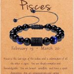 Father's Day Gifts Zodiac Mens Bracelet Protection Bracelet Men 10MM Black Onyx Stone Constellation Horoscope Sign Beads Bracelet for Men - Pisces for men