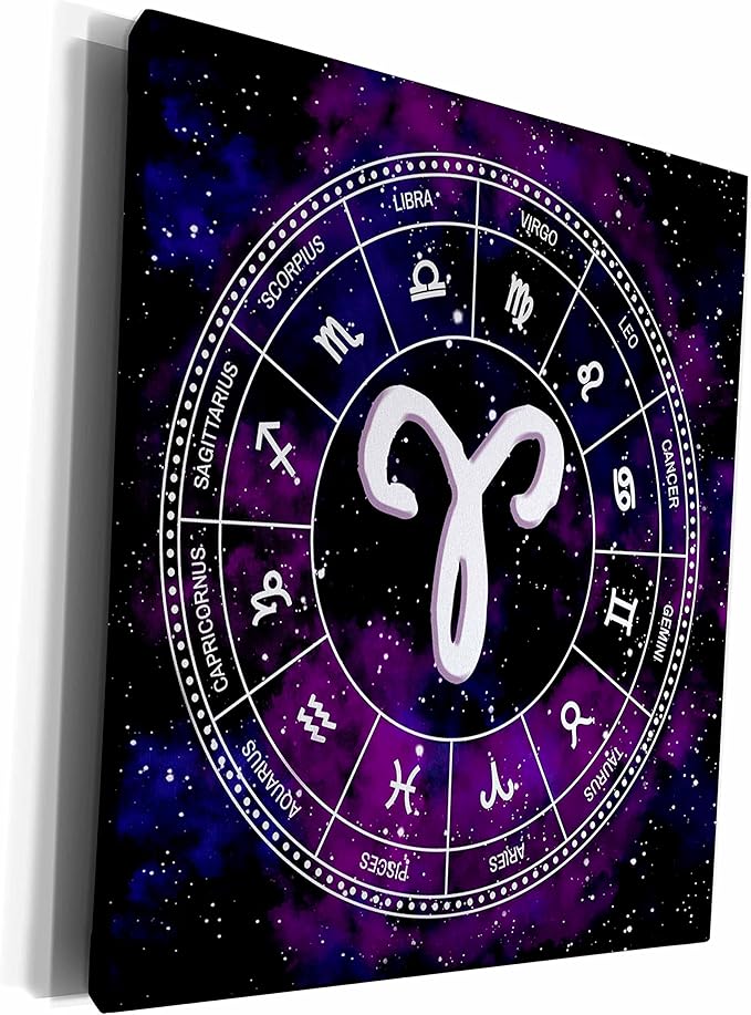 3dRose Museum Grade Canvas Wrap - Aries Zodiac sign stylish astrology design. White stars, purple space Alexis Design - Zodiac - Aries Canvas for men