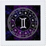 25x25 inch Quilt Square - Gemini Zodiac Sign Stylish Astrology Gift. White Stars, Purple Space Alexis Design - Zodiac - Gemini Blanket for men