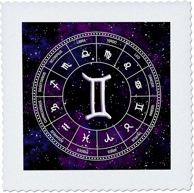 25x25 inch Quilt Square - Gemini Zodiac Sign Stylish Astrology Gift. White Stars, Purple Space Alexis Design - Zodiac - Gemini Blanket for men