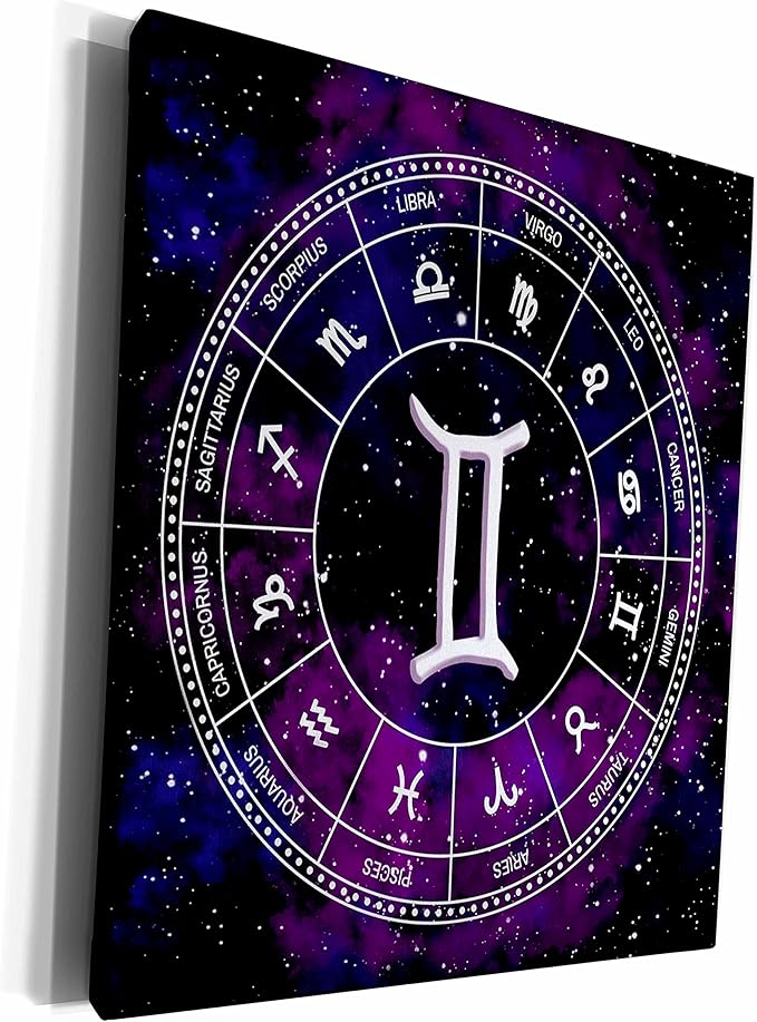 3dRose Museum Grade Canvas Wrap - Gemini Zodiac sign stylish astrology gift. White stars, purple space Alexis Design - Zodiac - Gemini Canvas for men