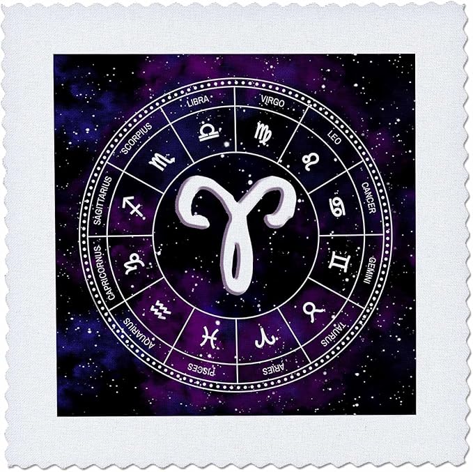 12x12 inch Quilt Square - Aries Zodiac Sign Stylish Astrology Design. White Stars, Purple Space Alexis Design - Zodiac - Aries Blanket for men