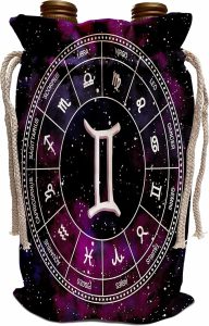 3dRose Gemini Zodiac sign stylish astrology gift. White stars, purple... - Wine Bags (wbg-364164-1) - Gemini Canvas for men