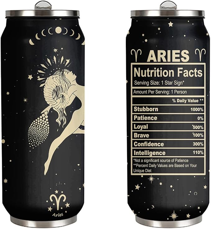 tatamonkey Aries Constellation Tumbler Zodiac Mens Womens Stainless Steel Tumblers Astrology Fans Birthday Gifts Coffee Sublimation Mugs Car Cup - 17 OZ - Aries Mug for men