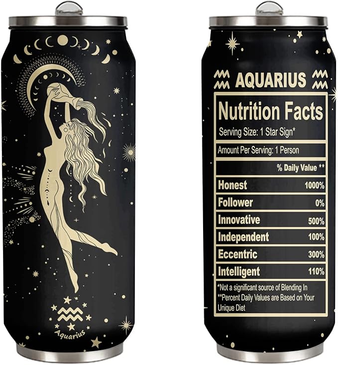tatamonkey Aquarius Constellation Tumbler Zodiac Mens Womens Stainless Steel Tumblers Astrology Fans Birthday Gifts Coffee Sublimation Mugs Car Cup - 17 OZ - Aquarius Mug for men