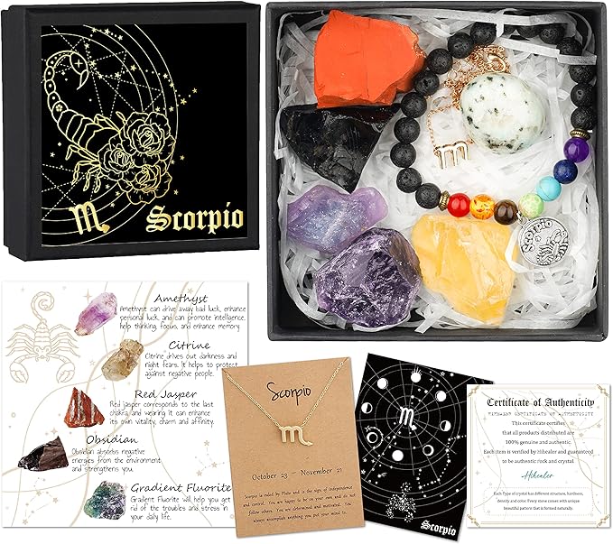 Hihealer Zodiac Gifts for Women, Spiritual Gifts, Zodiac Gifts, Astrology Gifts for Women, Horoscope Gifts with Birthstone, Healing Stone Gifts, Unique Birthday Gifts for Women - Scorpio Products for men