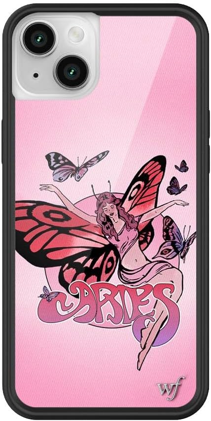 Wildflower Cases - Aries Case, Compatible with Apple iPhone 14 Plus | Zodiac, Pink, Fairy, Butterfly, Pastel, Trendy, Cute - Protective Bumper, 4ft Drop Test Certified, Women Owned Small Business - Aries Phone Case for men