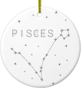 DistinctInk Hanging Ceramic Rearview Mirror Ornament Charm with Gold String - Great Gift/Present - 2 3/4 inch Diameter - Star Zodiac Pisces - Pisces Car Accessories for men