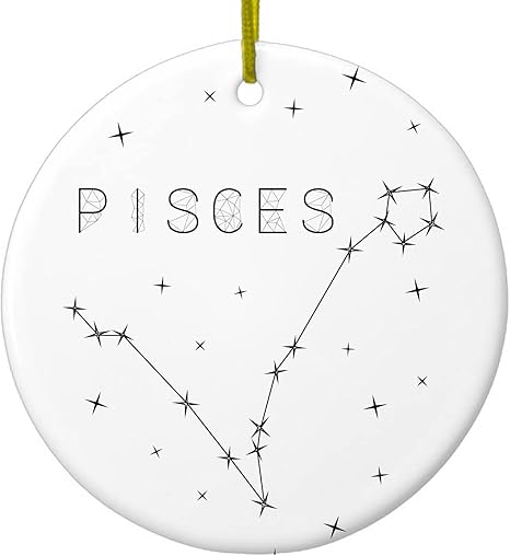 DistinctInk Hanging Ceramic Rearview Mirror Ornament Charm with Gold String - Great Gift/Present - 2 3/4 inch Diameter - Star Zodiac Pisces - Pisces Car Accessories for men