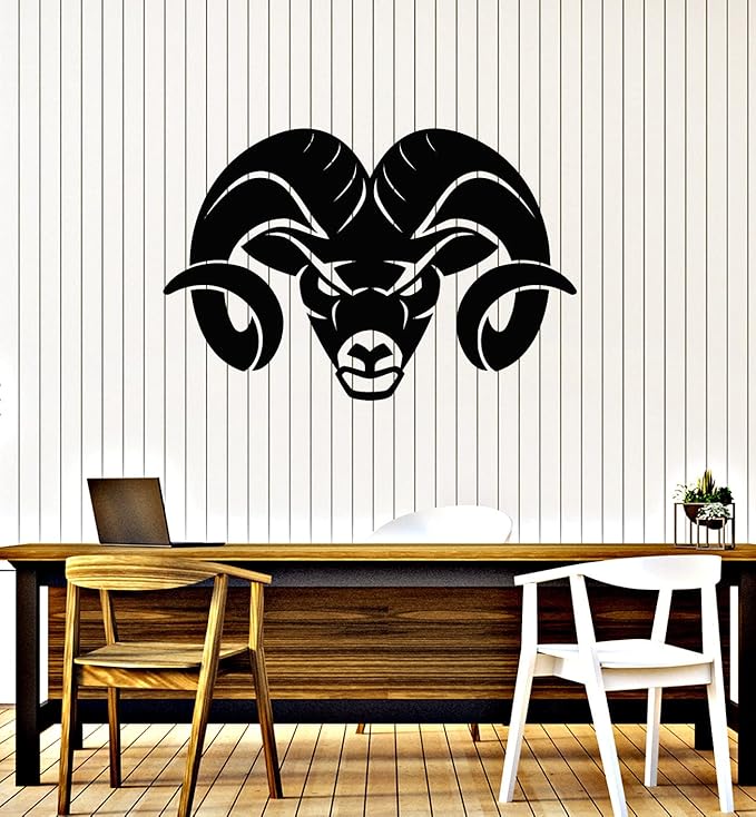 Vinyl Wall Decal Aries Head Zodiac Sign Horoscope Symbol Stickers Mural Large Decor (g7458) Black - Aries Sticker for men