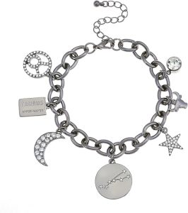 Madison Tyler Personalization Collection Gold Plated Zodiac Constellation Symbol | Name Plate | Moon | Constellation | Star | Stone Charms | Chain Bracelet for Women - Taurus Products for men