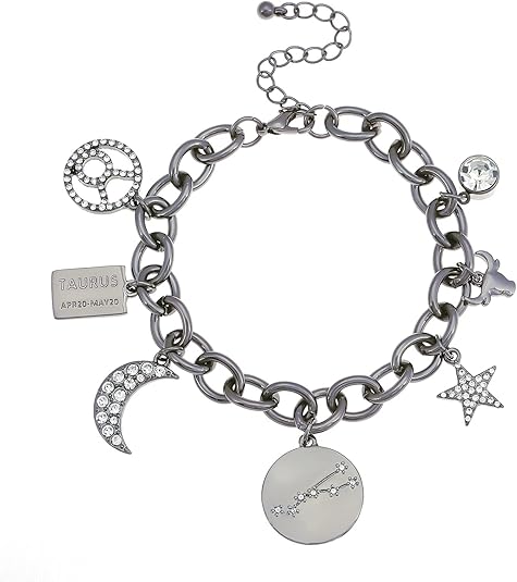 Madison Tyler Personalization Collection Gold Plated Zodiac Constellation Symbol | Name Plate | Moon | Constellation | Star | Stone Charms | Chain Bracelet for Women - Taurus Products for men