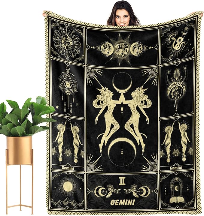 Gemini Blanket 12 Horoscope Astrology Bed Blankets Soft Cozy Personalized Flannel Throw Blankets 50"X40" - Gemini Blanket for men