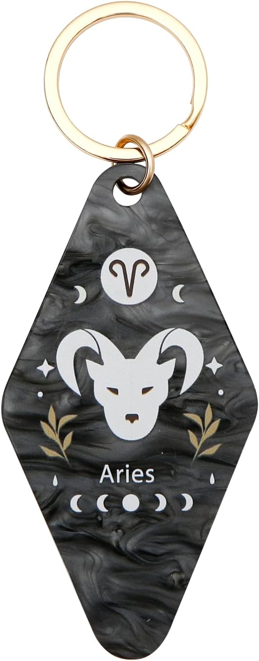 Astrological Star/Astrology Birthday Sign Hotel Keychain - Retro Style Motel Key Ring - Route 66 Key Holder - Aries Ring for men