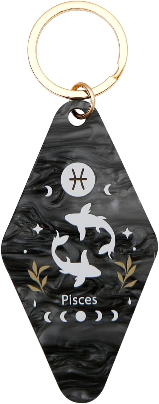Astrological Star/Astrology Birthday Sign Hotel Keychain - Retro Style Motel Key Ring - Route 66 Key Holder - Pisces Car Accessories for men