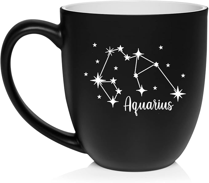 Daylor Star Zodiac Horoscope Constellation Ceramic Coffee Mug Tea Cup Gift (16oz Matte Black (Aquarius) - Aquarius Mug for men