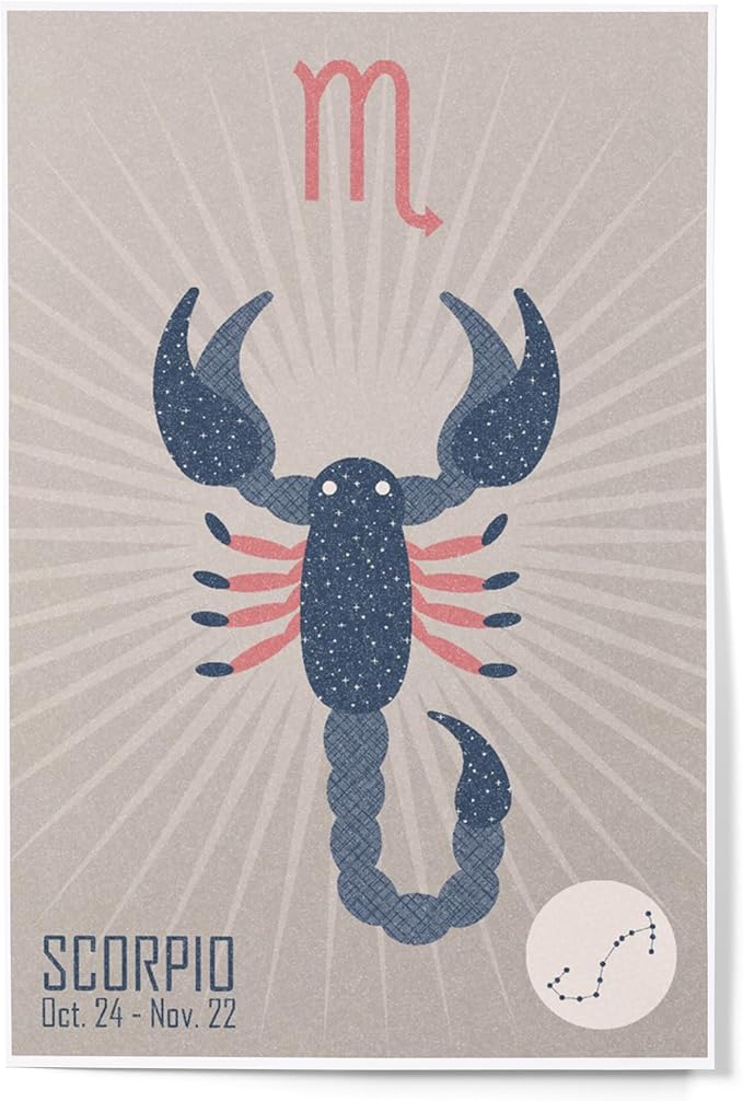 Lantern Press Scorpio, Woven Zodiac (12x18 Art Print, Travel Poster Wall Decor) - Scorpio Canvas for men