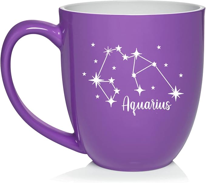 Daylor Star Zodiac Horoscope Constellation Ceramic Coffee Mug Tea Cup Gift (16oz Purple) (Aquarius) - Aquarius Mug for men